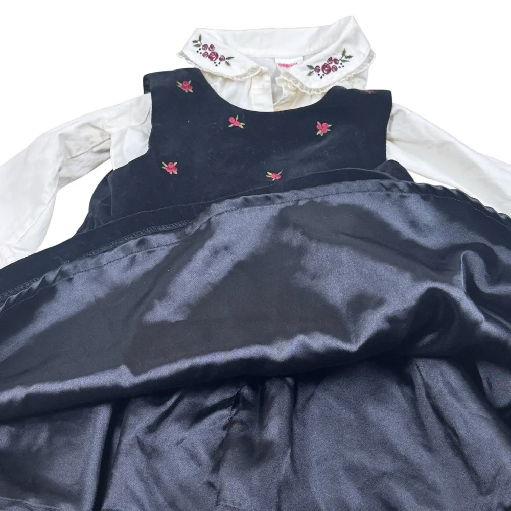 Gymboree Velour Black Embroidered Floral & Matching Long Sleeve Shirt Girls 3T